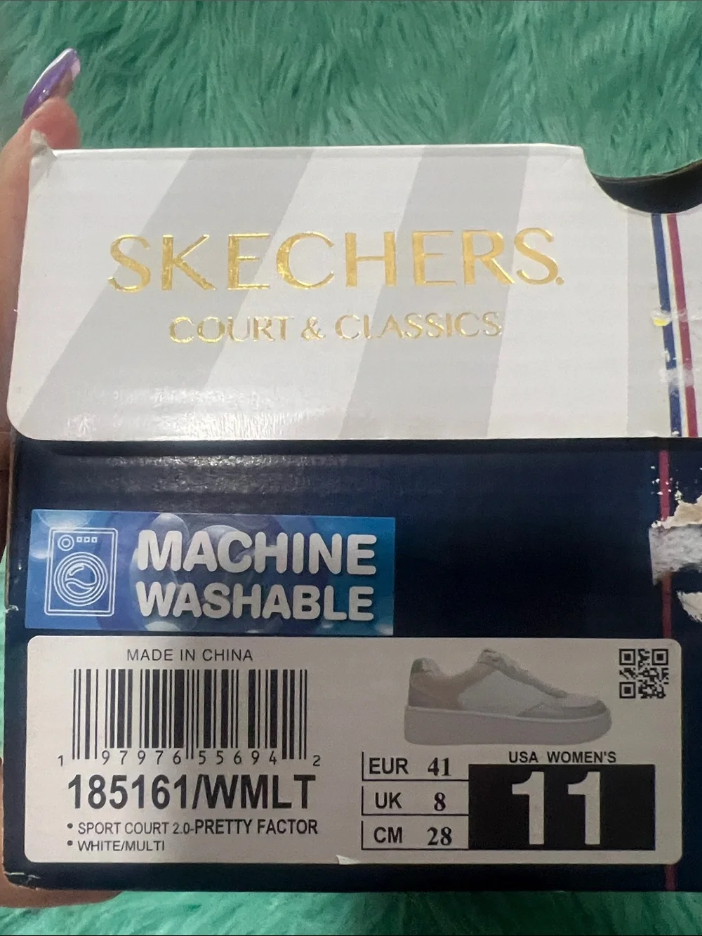 NIB Skechers White Sneakers with Iridescent Holographic Accent W/11